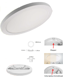 Přisazené LED svítidlo SCR-18 | 18W | Ø 225mm | kulaté | bílé | přepínatelné CCT |