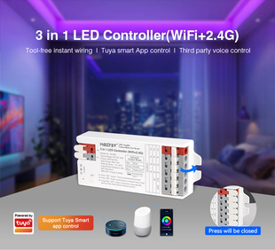 WiFi řídící jednotka 3v1 Mi-Light E3-WR pro RGB, RGBW, RGB+CCT pásky | 12V-24V |12A| TUYA | WIFI |